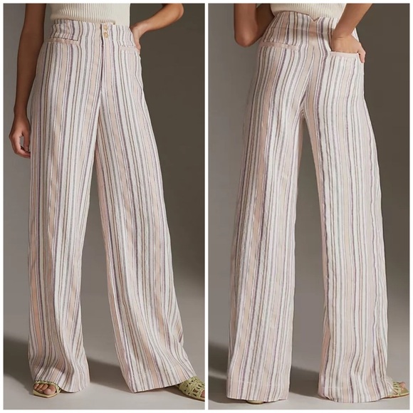NWT Anthropologie Maeve Wide Leg Pants 16 linen striped casual - Picture 1 of 14